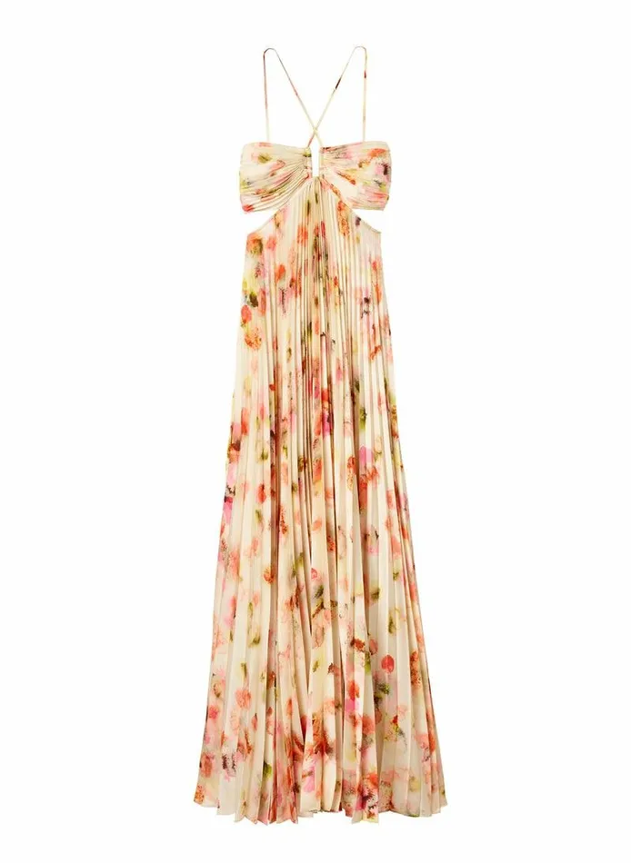 Dresses Women ALC Moira Satin Pleated Dress Pale Peach Multi Dresses Women ALC Moira Satin Pleated Dress Pale Peach Multi