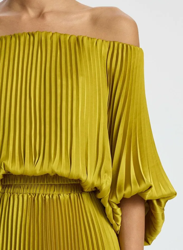 Dresses Women ALC Sienna Satin Pleated Off Shoulder Dress Cactus Bloom Dresses Women ALC Sienna Satin Pleated Off Shoulder Dress Cactus Bloom