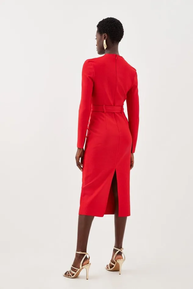 Dresses Women Karen Millen Bandage Figure Form Knit Belted Midi Dress Red