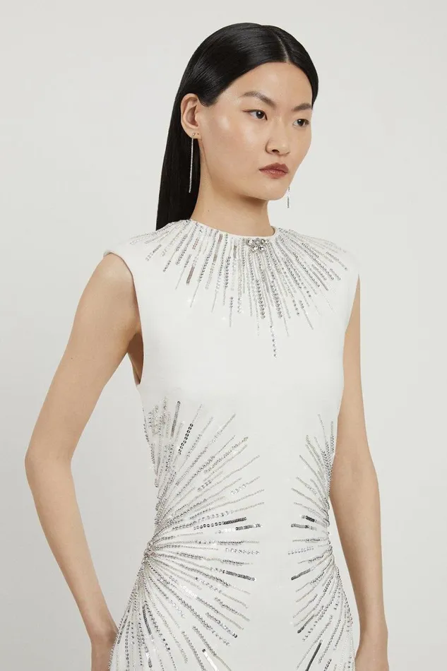 Dresses Women Karen Millen Beaded And Embellished Ponte Jersey Midi Dress Ivory
