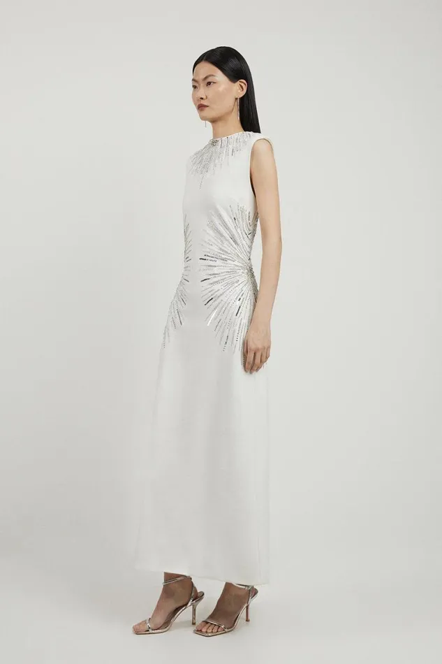 Dresses Women Karen Millen Beaded And Embellished Ponte Jersey Midi Dress Ivory