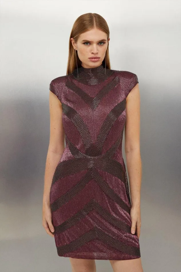 Dresses Women Karen Millen Beaded Embellished Woven Mini Dress Red