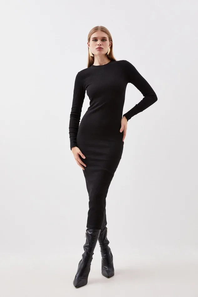 Dresses Women Karen Millen Compact Jersey Ribbed Maxi Dress Black