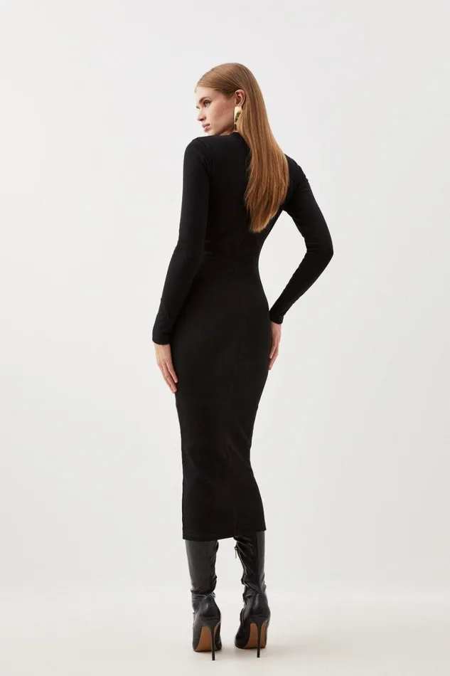 Dresses Women Karen Millen Compact Jersey Ribbed Maxi Dress Black