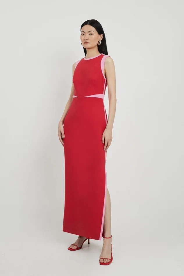 Dresses Women Karen Millen Compact Stretch Contrast Panel Tailored Maxi Dress Multi