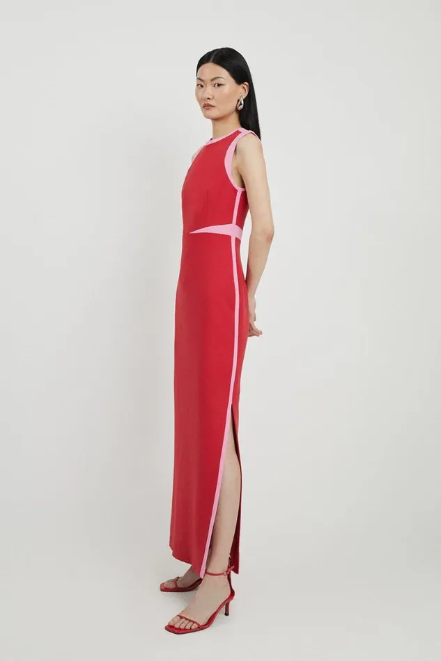 Dresses Women Karen Millen Compact Stretch Contrast Panel Tailored Maxi Dress Multi