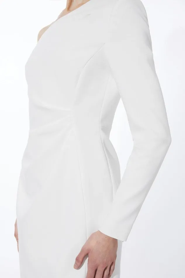 Dresses Women Karen Millen Compact Stretch One Shoulder Pleated Waist Mini Dress Ivory