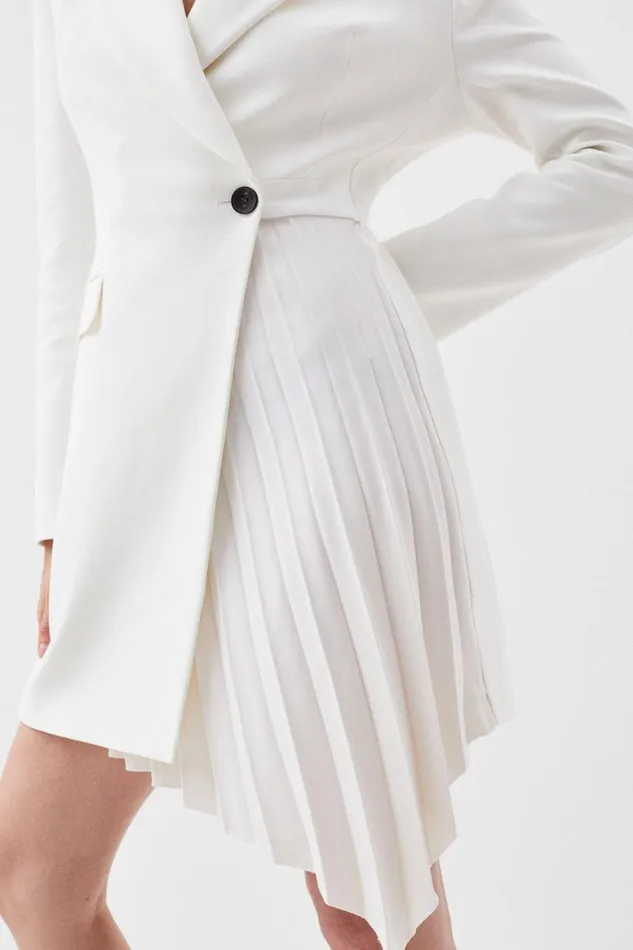 Dresses Women Karen Millen Compact Stretch Soft Tailored Panel Blazer Mini Dress Ivory