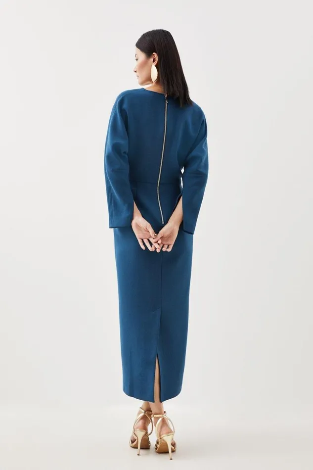 Dresses Women Karen Millen Compact Stretch Tailored Seamed Detail Rounded Sleeve Midi Dress Petrol