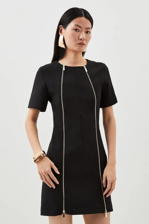 Dresses Women Karen Millen Compact Stretch Zip Detail Tailored Mini Dress Black
