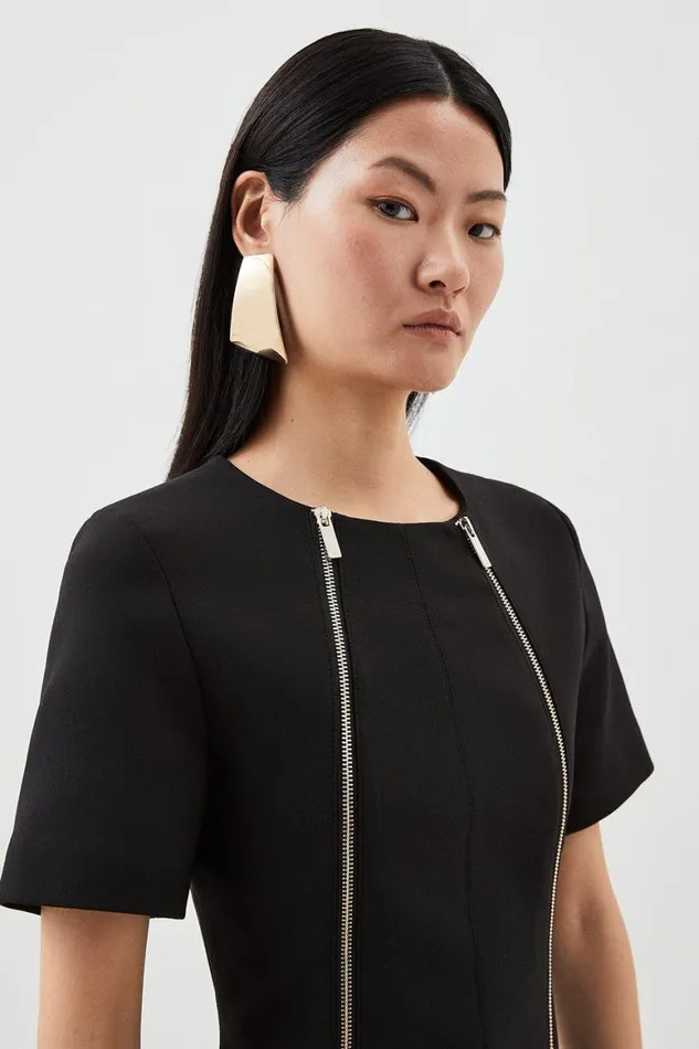 Dresses Women Karen Millen Compact Stretch Zip Detail Tailored Mini Dress Black
