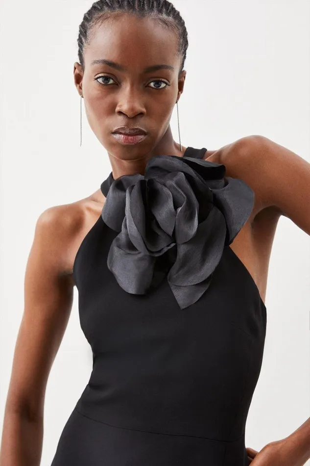 Dresses Women Karen Millen Compact Viscose Corsage Detail Tailored Halterneck Midaxi Dress Black