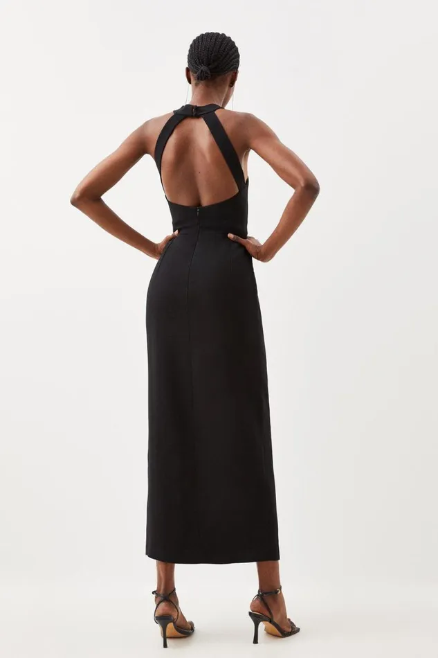 Dresses Women Karen Millen Compact Viscose Corsage Detail Tailored Halterneck Midaxi Dress Black