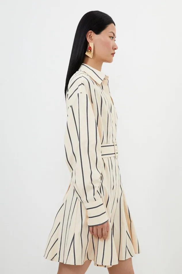 Dresses Women Karen Millen Cotton Stripe Godet Insert Woven Shirt Dress Ivory