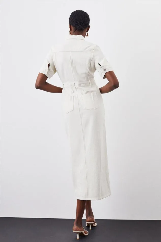 Dresses Women Karen Millen Denim Maxi Shirt Dress Cream