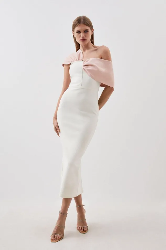 Dresses Women Karen Millen Figure Form Bandage Asymmetric Strap Knit Midi Dress Cream