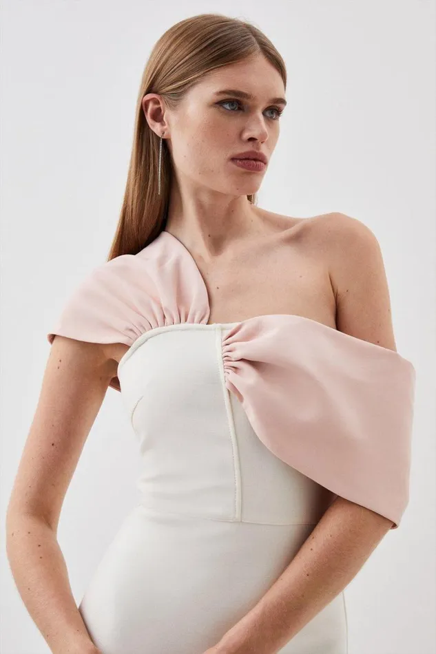 Dresses Women Karen Millen Figure Form Bandage Asymmetric Strap Knit Midi Dress Cream