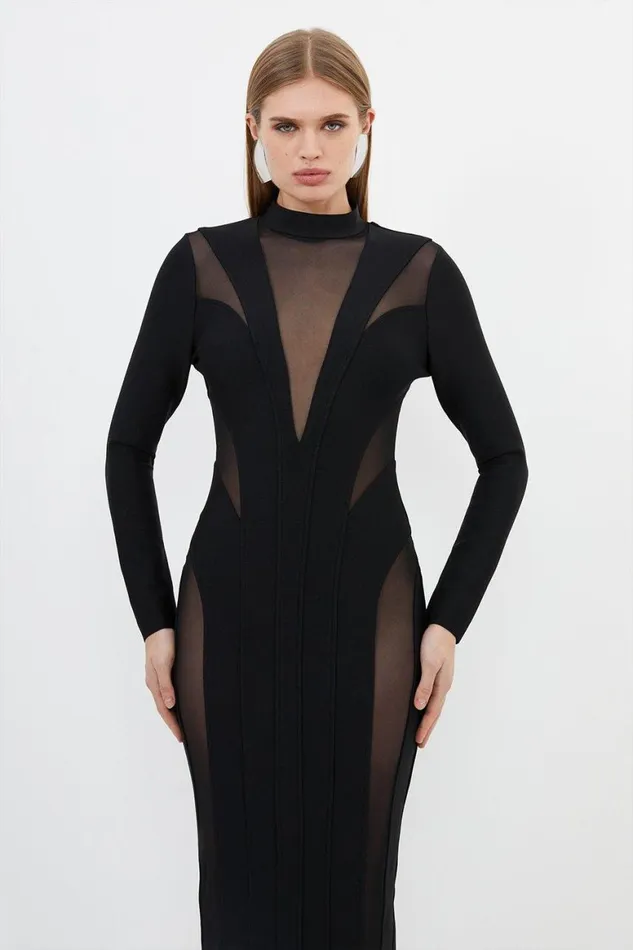 Dresses Women Karen Millen Figure Form Bandage Mesh Detail Knit Maxi Dress Black