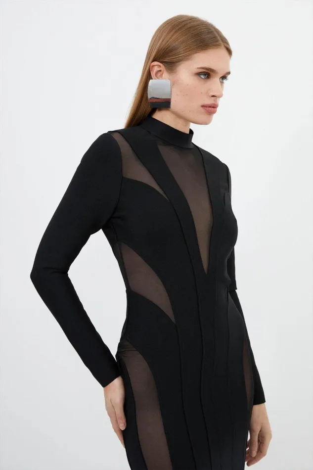 Dresses Women Karen Millen Figure Form Bandage Mesh Detail Knit Maxi Dress Black