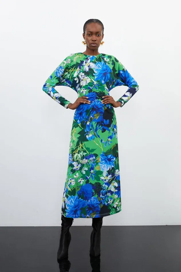 Dresses Women Karen Millen Floral Jungle Jersey Crepe Batwing Sleeve Maxi Dress Floral