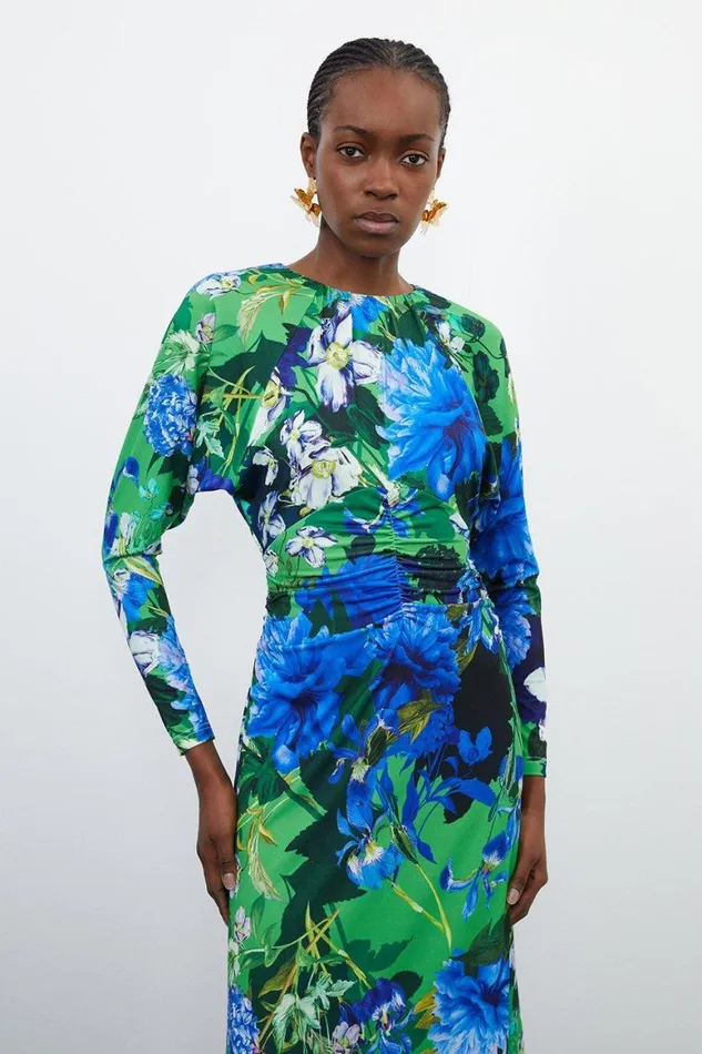 Dresses Women Karen Millen Floral Jungle Jersey Crepe Batwing Sleeve Maxi Dress Floral