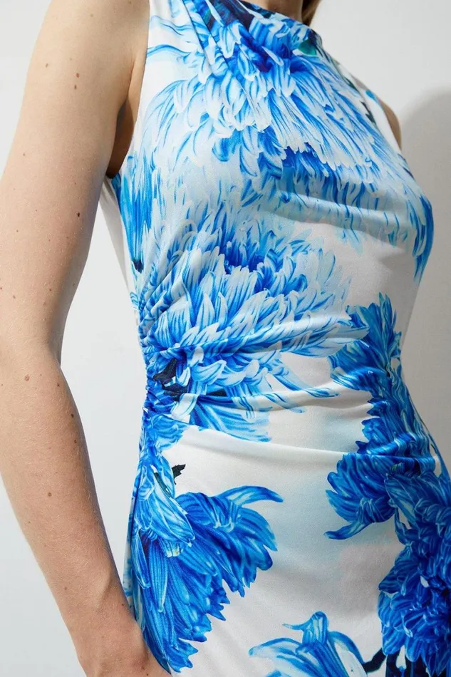 Dresses Women Karen Millen Floral Printed Drapey Jersey Maxi Dress Blue