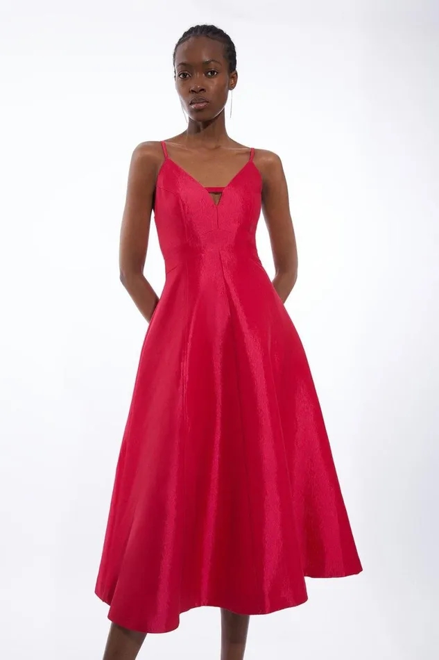 Dresses Women Karen Millen Fluid Tailored Metallic Full Skirted Midaxi Dress Bright Pink
