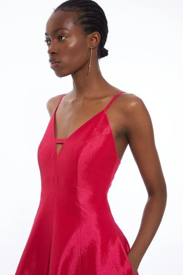Dresses Women Karen Millen Fluid Tailored Metallic Full Skirted Midaxi Dress Bright Pink