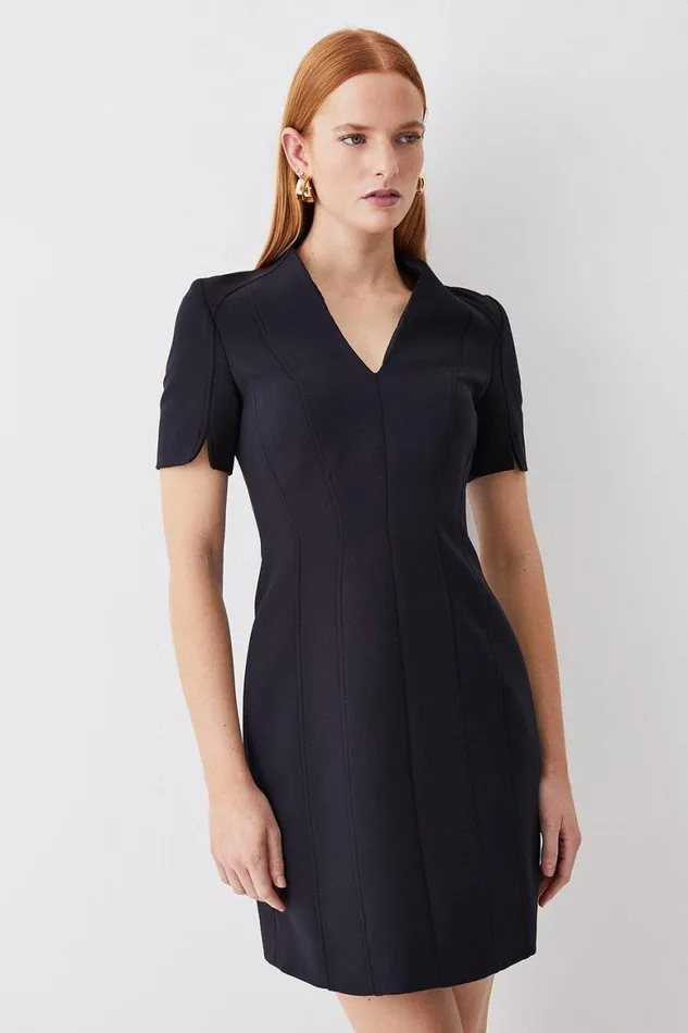 Dresses Women Karen Millen Italian Compact Scuba Jersey Seamed A Line Mini Dress Black