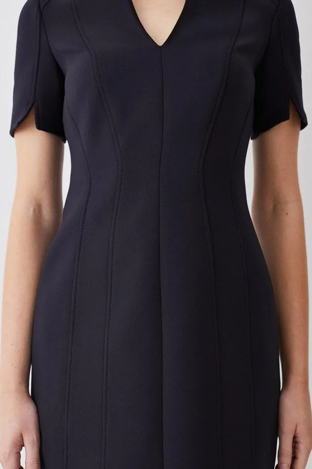 Dresses Women Karen Millen Italian Compact Scuba Jersey Seamed A Line Mini Dress Black