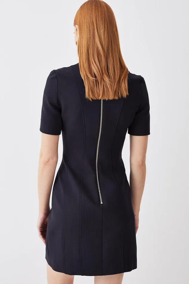 Dresses Women Karen Millen Italian Compact Scuba Jersey Seamed A Line Mini Dress Black