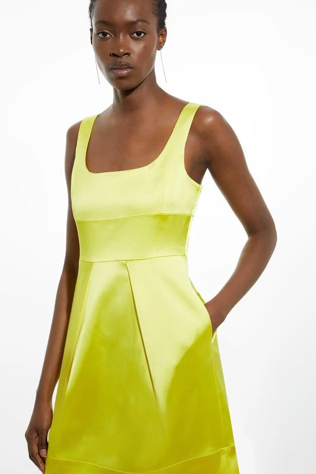 Dresses Women Karen Millen Italian Satin Tailored Lantern Mini Dress Green