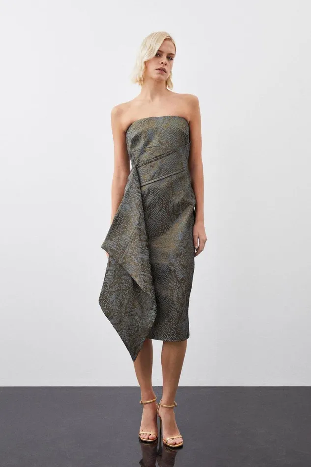 Dresses Women Karen Millen Jacquard Snake Drape Detail Tailored Bandeau Pencil Dress Snake