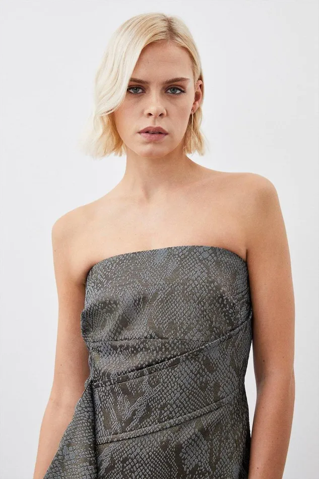 Dresses Women Karen Millen Jacquard Snake Drape Detail Tailored Bandeau Pencil Dress Snake