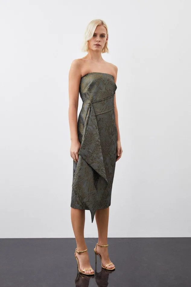 Dresses Women Karen Millen Jacquard Snake Drape Detail Tailored Bandeau Pencil Dress Snake