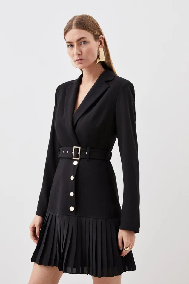 Dresses Women Karen Millen Jersey And Georgette Mix Pleat Mini Dress Black