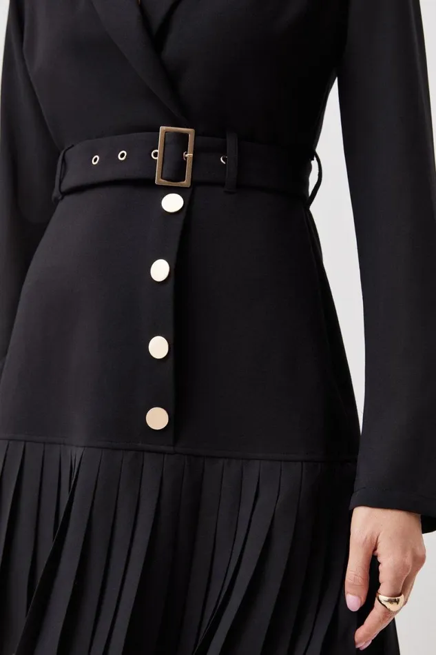 Dresses Women Karen Millen Jersey And Georgette Mix Pleat Mini Dress Black