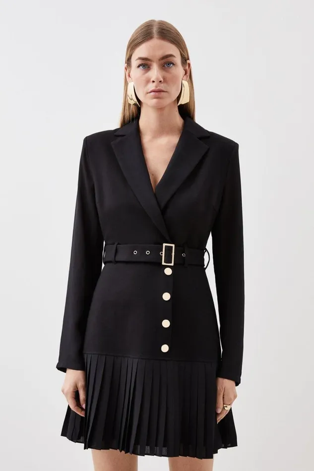 Dresses Women Karen Millen Jersey And Georgette Mix Pleat Mini Dress Black