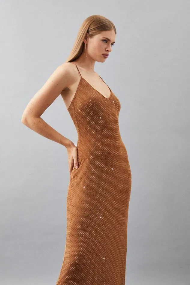 Dresses Women Karen Millen Jersey Embellished Sleeveless Maxi Dress Gold