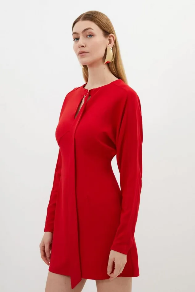 Dresses Women Karen Millen Keyhole Tie Jersey Crepe Mini Dress Red