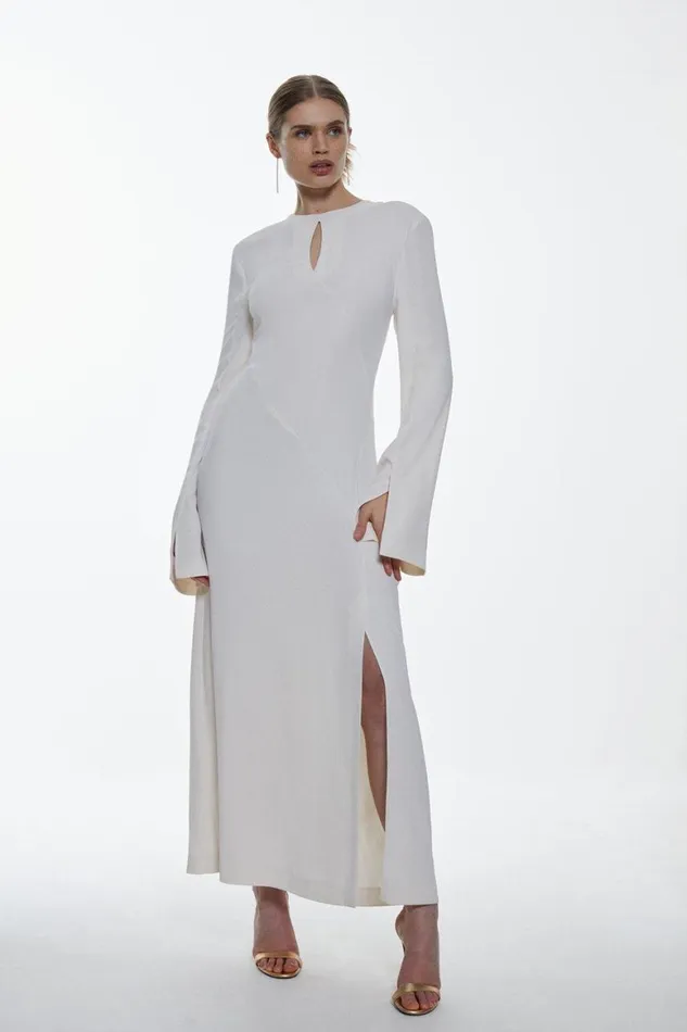 Dresses Women Karen Millen Long Sleeve Column Maxi Dress Ivory