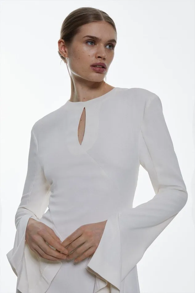 Dresses Women Karen Millen Long Sleeve Column Maxi Dress Ivory