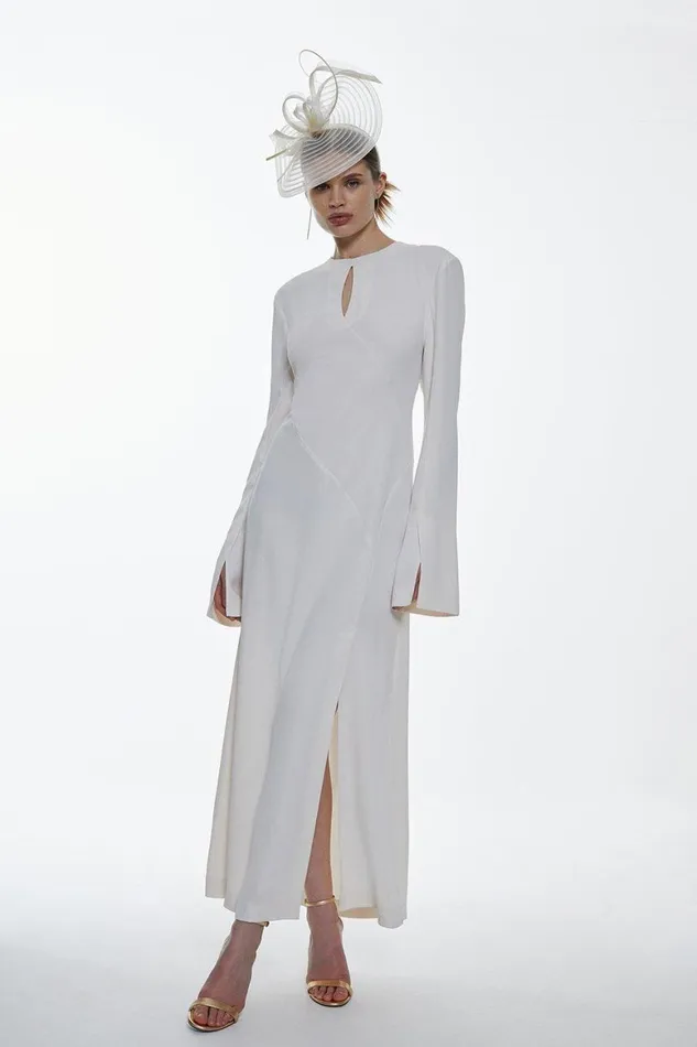 Dresses Women Karen Millen Long Sleeve Column Maxi Dress Ivory