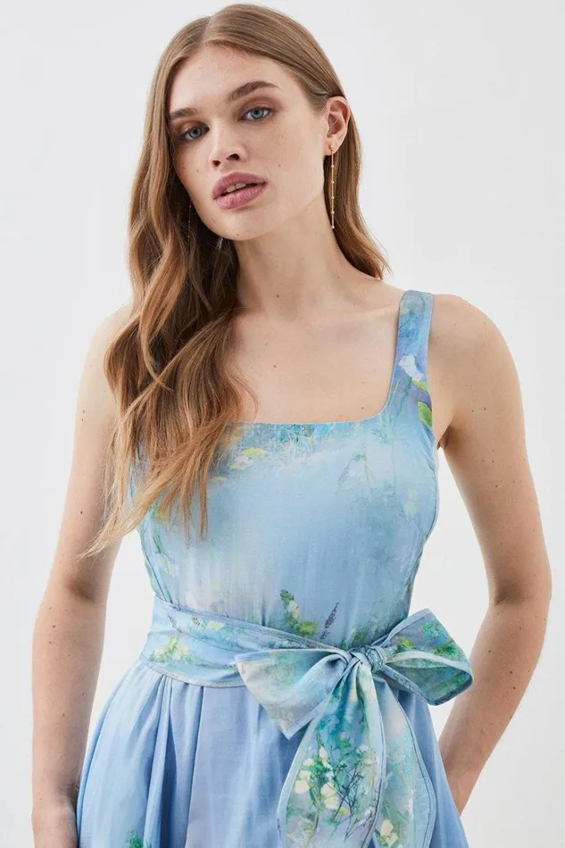 Dresses Women Karen Millen Lydia Millen Petite Cotton Scenic Floral Strappy Midi Dress