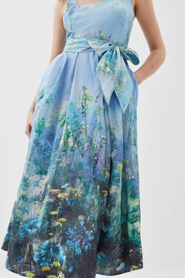 Dresses Women Karen Millen Lydia Millen Petite Cotton Scenic Floral Strappy Midi Dress