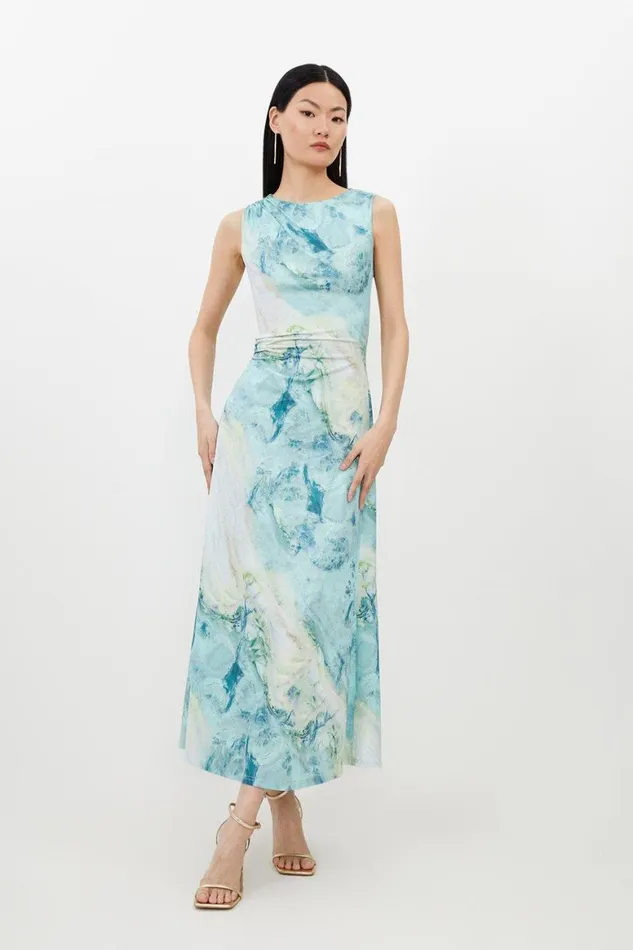 Dresses Women Karen Millen Marble Print Jersey Sleeveless Maxi Dress Green
