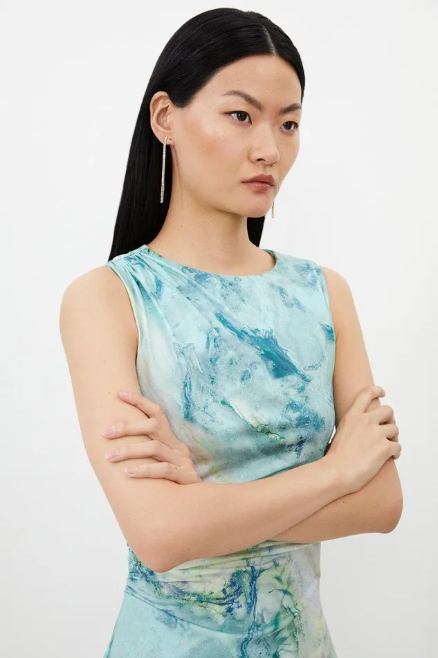 Dresses Women Karen Millen Marble Print Jersey Sleeveless Maxi Dress Green