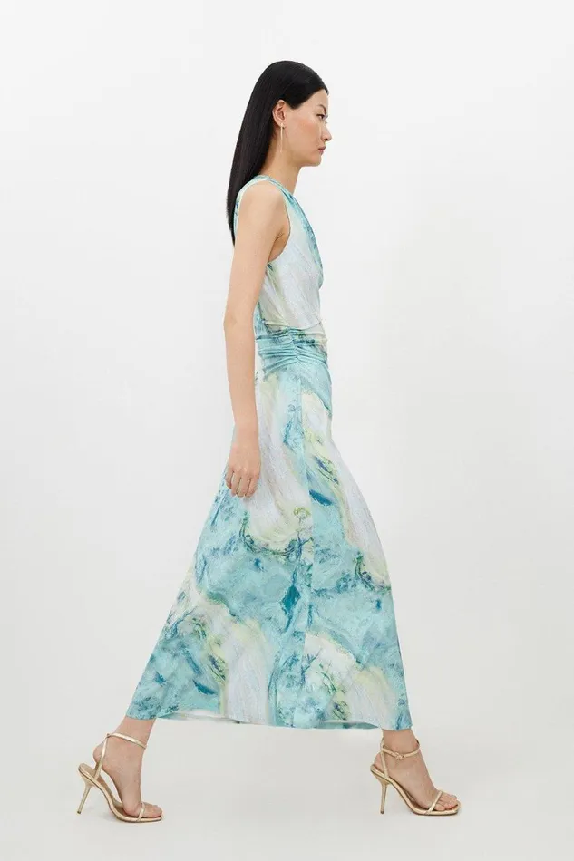 Dresses Women Karen Millen Marble Print Jersey Sleeveless Maxi Dress Green