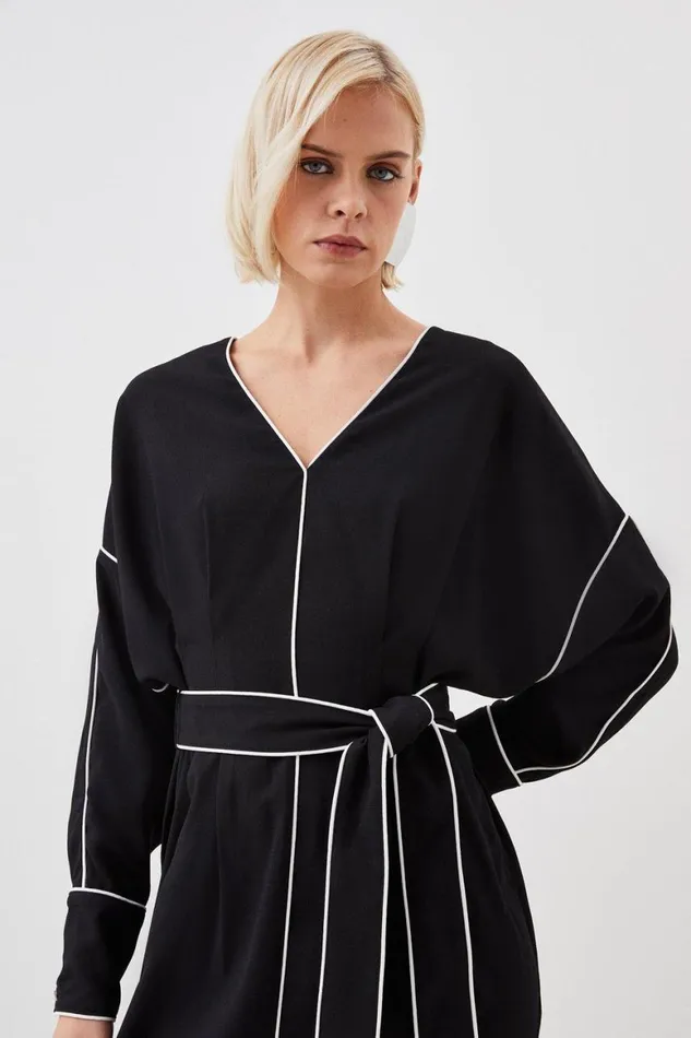 Dresses Women Karen Millen Mono Satin Back Woven Crepe Contrast Piping Maxi Dress Black