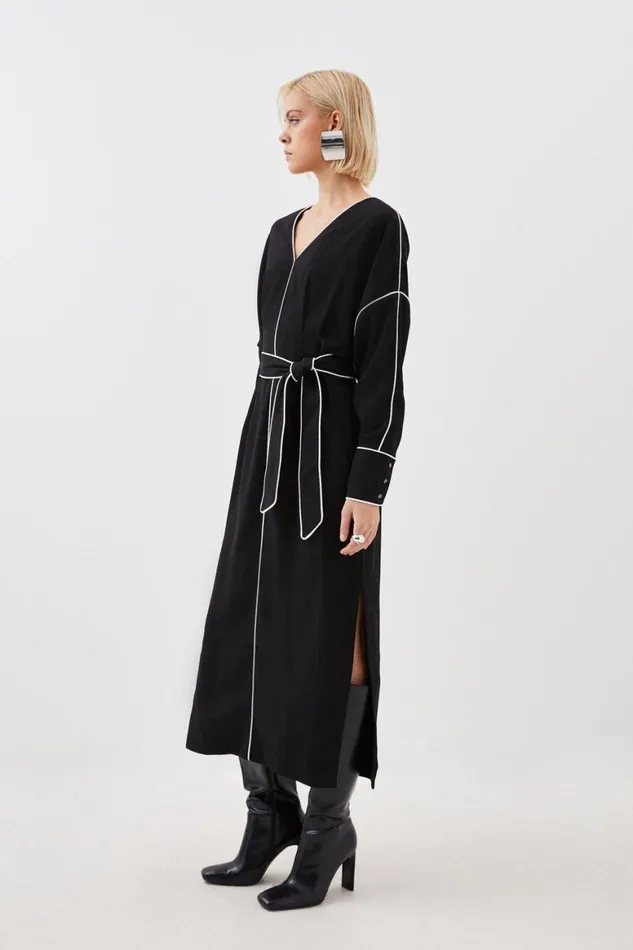 Dresses Women Karen Millen Mono Satin Back Woven Crepe Contrast Piping Maxi Dress Black